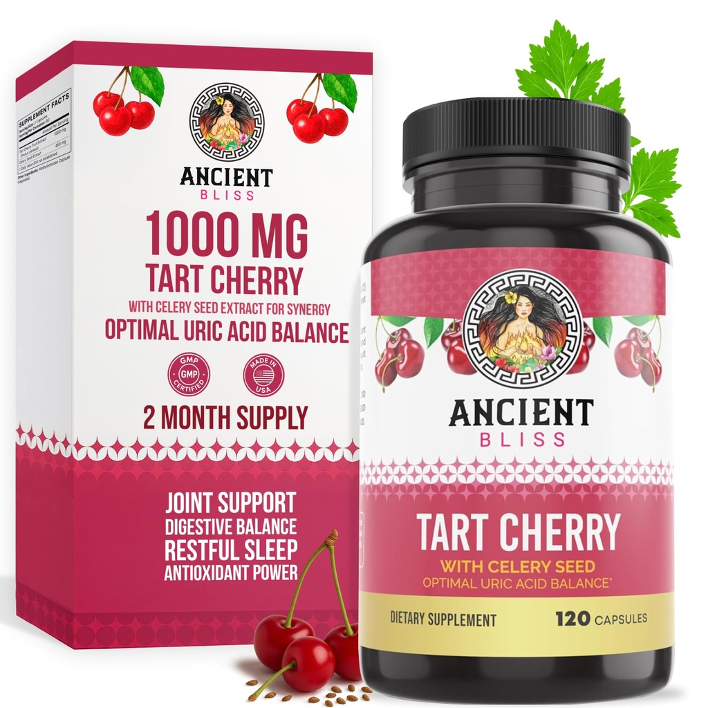 Antike Bliss Tart Cherry Kapseln, Entzündung & Gelenk Unterstützung Ergänzung für Männer & Frauen, Tart Cherry Ergänzung zur Unterstützung Verdauung, Schlaf & Vitalität (120 Kapseln)