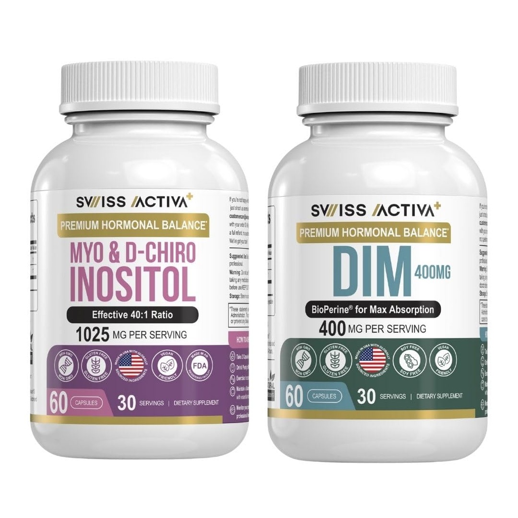 Swiss Activa+ DIM & Myo-Inositol Bundle – Hormon Balance & PCOS Unterstützung für Frauen – Menstrual Cycle, Mood, Estrogen und Ovarian Health – 60-tägige Versorgung