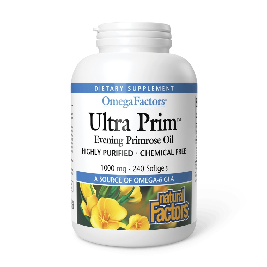 Omega Factors by Natural Factors, Ultra Prim Evening Primrose Oil, Promotes Women's and Immune Health with Omega-6 GLA, 240 softgels (240 servings)