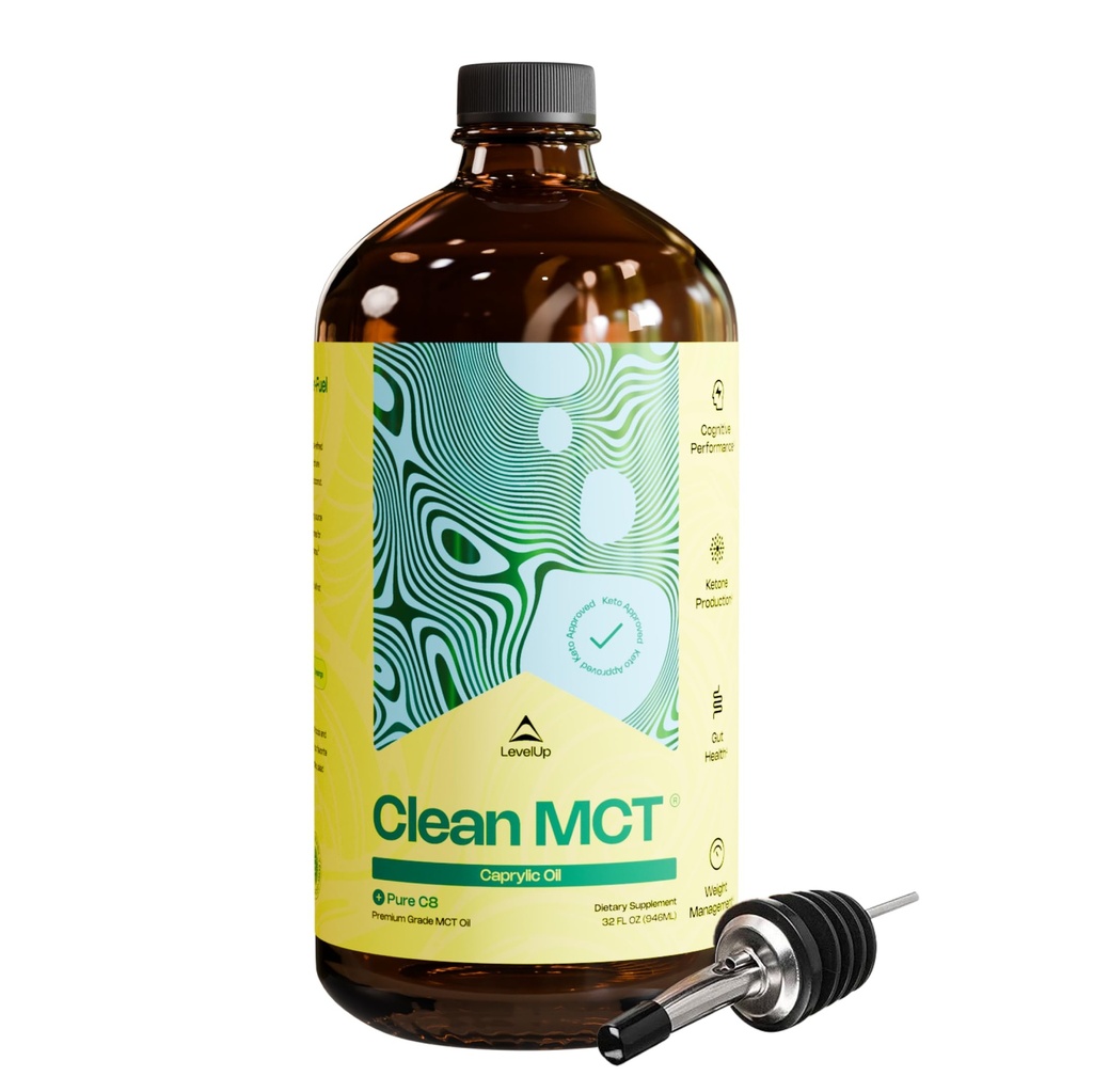 LevelUp Clean MCT Olaj - 100% Capricular C8 for Energy, Focus, Gut Health, Brain Superfuel - Keto kiegészítés Ketogén kávé és ketonok - Non-GMO (32 Oz Üvegpalack)