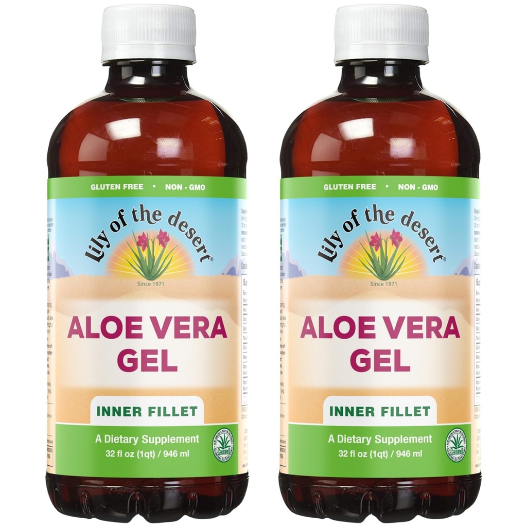 Lily Of The Desert Aloe Vera Gel - Inner Fillet Thicker Consistency Aloe Vera Drink mit natürlichen Vitaminen, Verdauungsenzyme für Gut Gesundheit, Stomach Relief, Wellness, Glowing Skin, 32 Oz (Pack von 2)