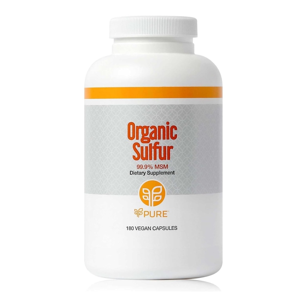 PURE | Bio Schwefel MSM | 180 Kapseln | Premium MSM Pulver für gemeinsame Gesundheit | MSM Pulver für Haarwachstum und für verbesserte Gesundheit von Haar, Haut und Nägel | Vegan, Non-GMO und Gluten kostenlos