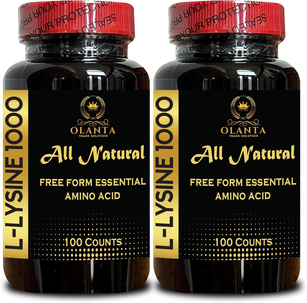 L-LYSINE 1000 mg freie Form Aminosäure essentiell - hohe Festigkeit L-Lysin Ergänzung für Vision Support Lip Care, L-Lysine HCI, freie Form Aminosäure, verbesserte Absorption - 2 Flaschen 200 Zähler