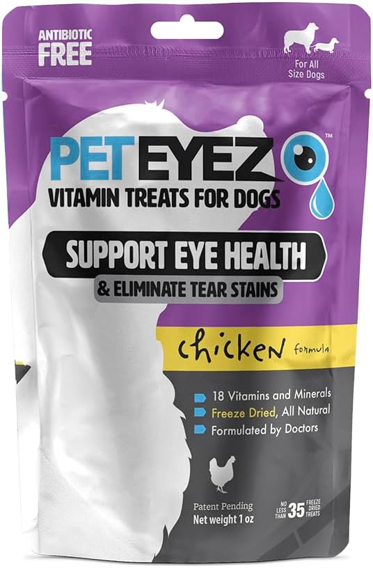 PetEyez Tear Stain Remover Vitamin Treats für Hunde - Unterstützung Eye Health & Reduce Itching & Tear Stain Buildup - 100% Natürliche Hundebäume w/Superfoods, Antioxidantien & Nährstoffe - Chicken Flavor - 1oz