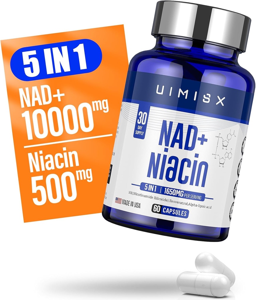 NAD+ Supplement 1000mg & Niacin(Vitamin B3) 500mg, Nad Plus Boosting Supplement für Frau und Mann, Nicotinamid Riboside (NR) unterstützt Anti-Aging, Energie, Gehirn, Muskel, Non-GMO, Gluten-Free,74