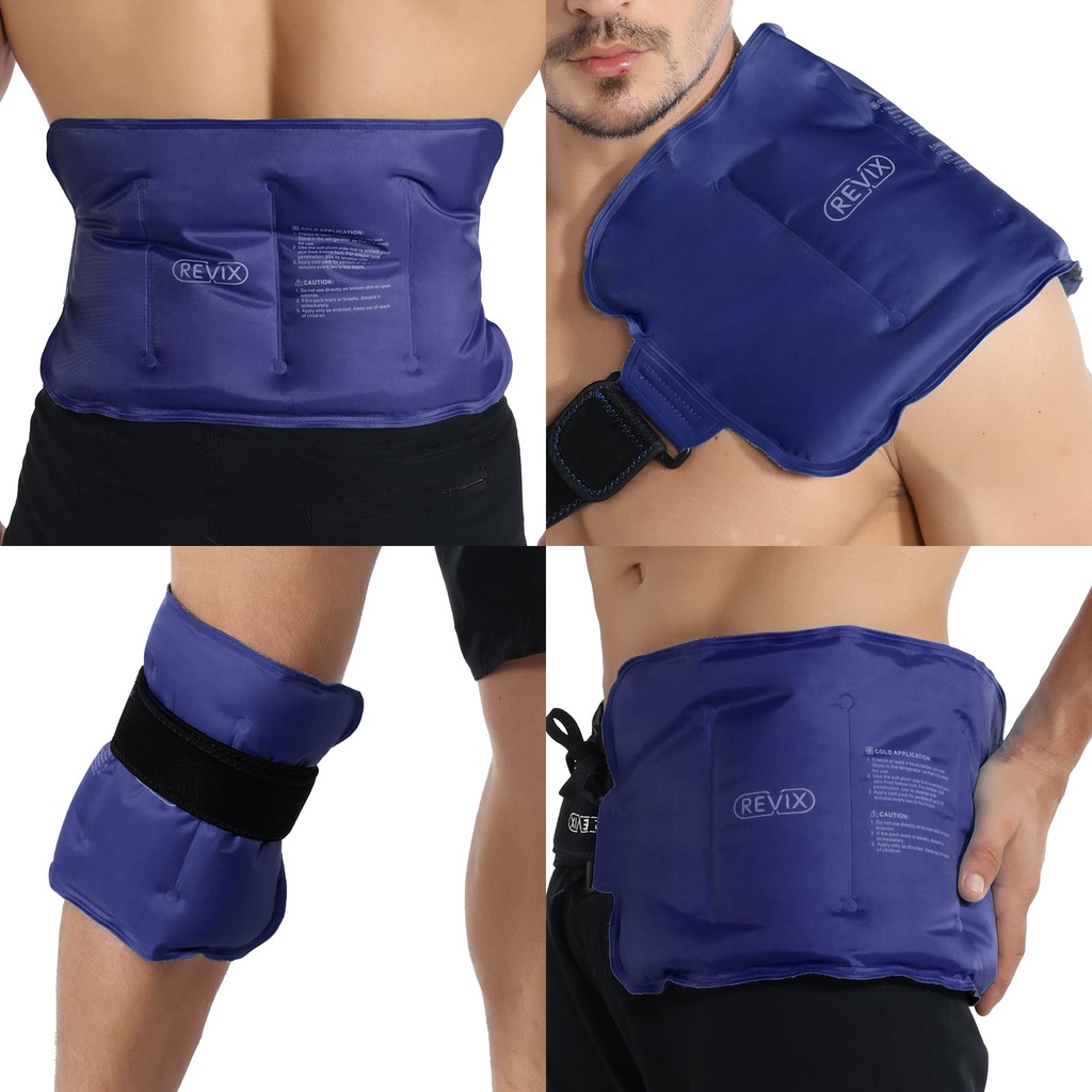 REVIX Ice Pack für Verletzungen Wiederverwendbares Gel für untere Rücken, Kalte Packs für Rückenan Schulter, Ellbogen, Hüfte, Bein, Umschlag um ganze Knie, Weiche Kaltkompresse,16 × 9" Navy