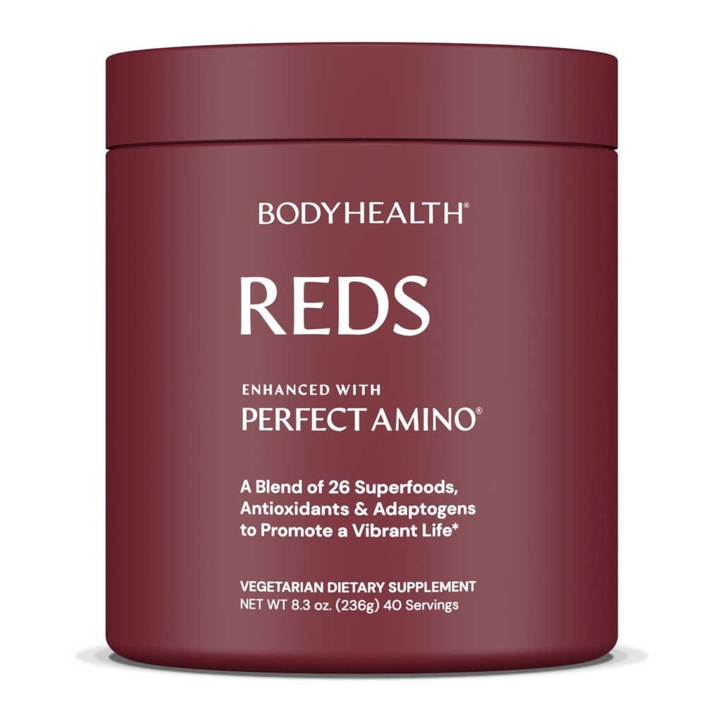 BodyHealth Reds Verbessert mit PerfectAmino - Daily Superfood Smoothie Powder mit Antioxidantien, Adaptogenen, Phytonutrients, Obst, Präbiotika, Probiotika, Fiber und Protein - 40 Servietten