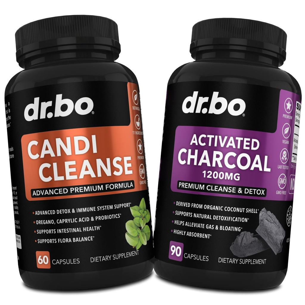 Aktivierte Charcoal & Candi Cleanse-Unterstützung - Organic Coconut Charcoal Pills & Anti Overgrowth Pills für Stomach Gas und Bloating für Männer Frauen Kinder - Oral Herbal Oregano & Caprylic Säure Kapseln