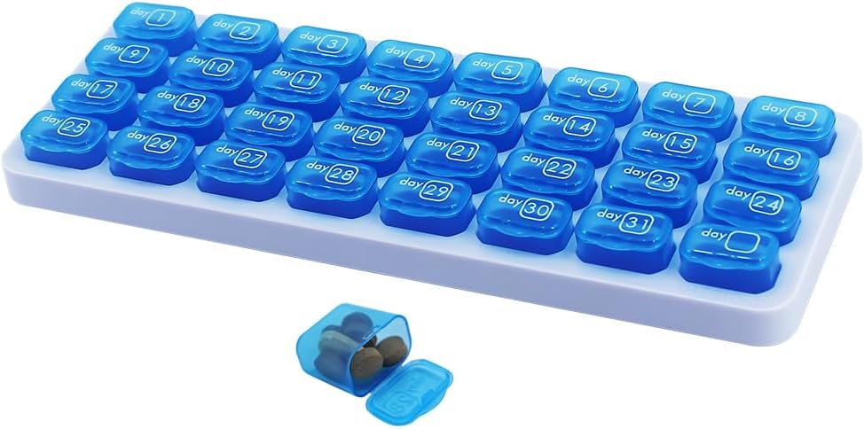 Havi Pill Organizer, Large Travel Pill Box 31 Day, Daily Pill Case, Pill Holder Container for Vitamin, Medicine, Supplement, Fish Oil, Blue