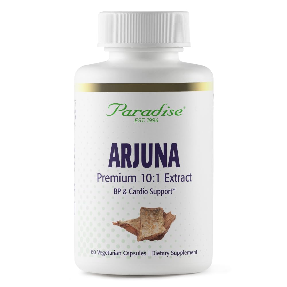 Paradise Herbs Arjuna, Herz-Kreislauf-Unterstützung, Blutdruckpflege, Herzgesundheit, Antioxidante Ergänzung, Vegan, Non-GMO, Glutenfrei, 60 vegetarische Kapseln