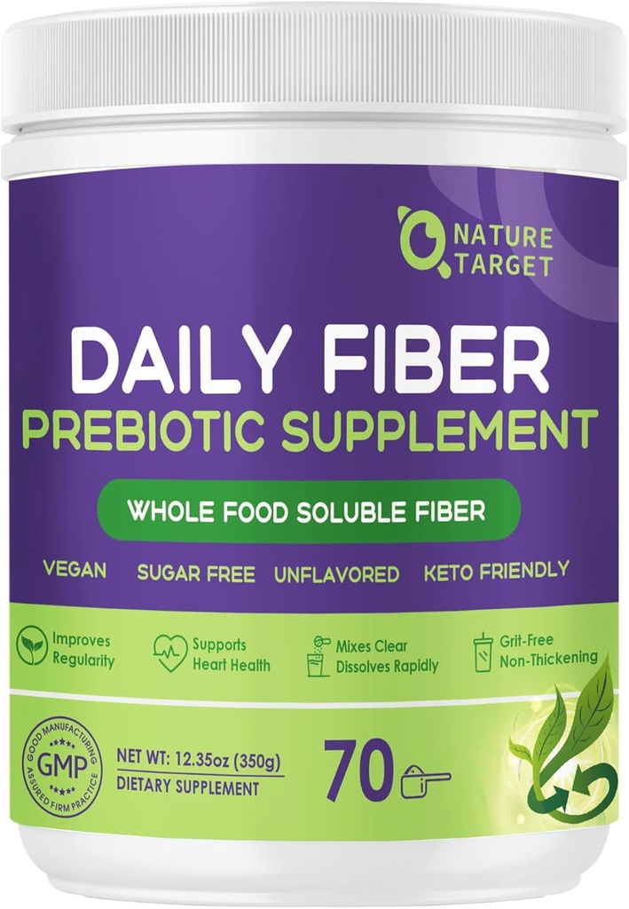 Daily Fiber Supplement - Soluble Prebiotic Fiber Powder for Gut Health, Whole Food High Fiber for Digestive Health & Regularity, Unflavored Clear Mixing Powder, Gluten & Sugar Free, Keto - 70 Portionen