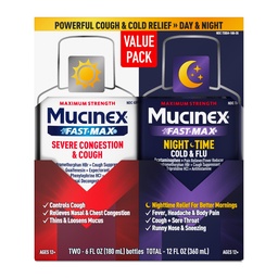 Mucinex Fast- Max & NightShift Combo Pack - Max Strength Cough & Cold Medicines for Mucus Relief, Mellkasi Congestion, Nasal Congestion, Sinus Congestion, Sinus Pressure, Cough Systemic Relief (2x 6 FL OZ)