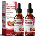 M hüvelyk Magnézium Glicinate Liquid, High Absorption Magnézium Liquid Drops Cellulose Fiber, Bromelain, B6, C, D, Cink, Magnézium kiegészítés gyerekeknek és felnőtteknek, Eper Flavor, 2 Pack