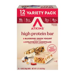Atkins Blueberry Greek Joghurt & Strawberry Shortcake High Protein Bar, High Fiber, Keto Friendly, 12 Gróf (6 bárok ízenként)
