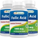 Legjobb természetes folsav 1000 µg (B9-vitamin), 240 tabletta (1000 µg (3-as csomag)