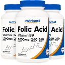 Nutricost folsav (B9-vitamin) 1000 µg, 240 kapszula (3 üveg)