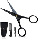 Ontaki Mustache Scoler for Men - 5- Inch, Black - German High- Carbon Steel Bevel- Edge for Precision - Beard Triming Scolor - Tartalmazza Grooming Kit Mustache & Beard Combs & Carrying Pouch