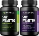 HAVASU NUTRITION Éjszakai Fűrész Palmetto Melatoninnal (60 szerva) és Nappali Fűrész Palmetto kapszula (100 adag)