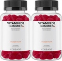 Codeage D3-vitamin Gummy Vitaminok, D3-vitamin 5000 NE Gummies Cholecalciferol 125 mcg, Soft Pectin- Based, Animal Gelatin- Free Gumi, Gummies Vitamins, Tasty Strawberry, Non-GMO - 2- Pack