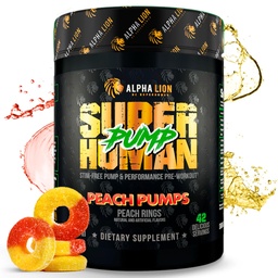 ALPHA LION Superhuman Pump Pre Workout Powder, Nootropic koffein & Stim Free Pretosure Supplement, Nitric Oxide Booster, Muscle Gainer, Energy & Focus (42 Servings, Peach Pumps Flavor)
