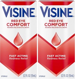 Visine Red Eye Comfort Redness Relief Eye cseppek, hogy segítsen enyhíteni a vörös szemek miatt kisebb szemirritáció gyors, Tetrahidrozolin HCl, 0,5 fl. oz (csomag 2)