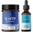 HERBAMAMA 5- HTP és Ashwagandha Kit - 200 mg 5 - Hydroxytryptophan Gummies & Ashwagandha Liquid Drops 2 fl oz - Vegan, Non-GMO, Alkohol & Gelatin- Free - 2 Pack