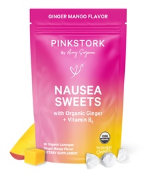 Rózsaszín Stork Organic Mango Sweets B6-vitaminnal Reggeli Betegség és Mozgási Betegség, Hozzáadott Ginger & Vitamin B6, 1. Trimester terhesség kell Haves - 30 csomagolt cukorkák