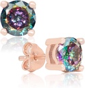 Kézműves Rose Gold Plated Természetes Mystic Topaz Sterling Ezüst Stud Fülek