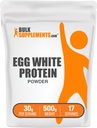 BulkSupplements.com Tojás fehér fehérje por - Tojás fehér por, laktóz mentes fehérje - ízesítetlen & tejmentes, 30g per szerving, 500g (1,1 kg) (1x csomag)
