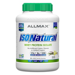 ALLMAX Táplálkozás IZONATURAL Tejsavó fehérje izolátum, Vanilla - 5 LB - 27 Grams of Protein Per Scoop - Zéró Fat & Sugar - 99% Laktóz mentes - prebiotikumokkal - Mesterséges aromák nélkül - 73 szervadékok