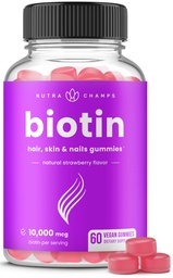 NutraChamps Biotin Gumies 10000mcg [High Potency] az egészséges haj, bőr és köröm vitaminok a nők, férfiak és gyerekek - 5000mcg minden haj vitaminok gumi - Vegan, Non-GMO, haj egészségügyi kiegészítés