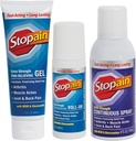 Stopain Pain Relief Combo Set (Gel, Roll On, Spray) USA Made, Max Strength Fast Activity with MSM, Glucosamine, Mentol for Alsó Back, Knee, Neck HSA FSA Topical Analgetic Products