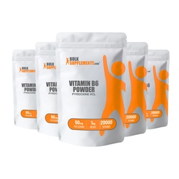 BulkSupplements.com Pyridoxine HCl Powder - B6 vitamin kiegészítés, B6 50 mg - Immuntámogatás, Gluten Free, 50 mg Pyridoxine B6 per szerving, 5 kg (11 kg) (5 db)