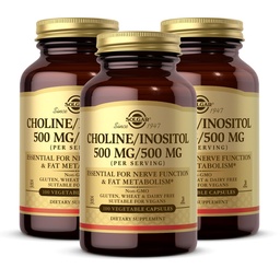 Solgar Choline / Inositol 500 mg / 500 mg, 100 növényi kapszula - Energia Metabolizmus, máj-egészség, esszenciális agy & idegi funkció - Non-GMO, Vegan, Gluten Free, Tejmentes, Kosher - 50 szerváció