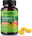 NATURELO teljes élelmiszer-vitamin C gumi, C-vitamin Acerola Cherry, Plant-alapú kiegészítés, 60 Vegán-Friendly Gumies
