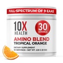 10X Health Amino Acids - 30 szervája EAA & BCAA Powder, Pre Workout BCAA esszenciális Amino Acids kiegészítés - BCAA & EAA a hosszú élettartam, izom támogatás, erő, energia - Trópusi narancs