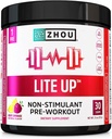 Zhou Lite Up - Nem Stim Powder, Nitric Oxide Stim Free Supplement for Men & Women, koffein Free Boost, Clean Formula - Berry Lemonade Flavor, 7.5 oz Jar (30 Scoops)