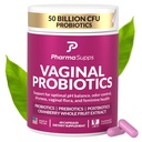 Nők probiotikuma a Vaginal Health-hez 124; 50 milliárd CFU probiotikumokkal, prebiotikumokkal, Postbiotikumokkal és Cranberry-vel a pH egyensúlyhoz, UTI Support, Yeast, Gut Health, Odor, Dryness & Feminine Comfort