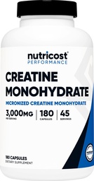 Nutricost Creatine Monohidrát 3000 mg, 180 kapszula (750 mg kapszulánként) - Gluten mentes, nem GMO