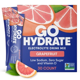 GoHydrate alacsony nátrium-elektrolitok Powder Packets Sugar Free - Instant Hydration Daily Drink Mix - Zéró Sugar Water Flavor Packet Singles D-vitaminnal - (Grapefruit, 30 csomag)