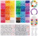 Quefe 3960pcs Pony Beads for Friendship Bracelet Making Kit 48 Colors Kandi Beads Set, 2400pcs Műanyag Szivárvány Tömeg és 1560pcs Levélgyöngyök 20 Meter Elasztikus szálak kézműves ékszer nyaklánc