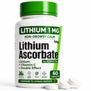 Lítium Aszkorbát 1 mg - Biztonságos alternatív lítium oroát - mikrodózis lítium kiegészítés hangulatváltozás, Fókusz és nyugalom - C-vitamin támogatás - 60 tabletta - Készült az USA-ban