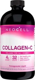 Neocell Collagen Peptides + C-vitamin Folyékony, 4g Collagen Per Serving, glutén mentes, típusok 1 és 3, Promotes Egészséges bőr, haj, köröm és ízületi támogatás, gránátalma, 16 Oz