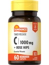Sundance C-vitamin 1000mg Rose Hips-szel, 124; 60 Bevont Caplet-kel, 124; Időzített Release-124; Vegetáriánus, Non-GMO és Gluten Free Supplement