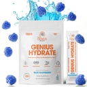 Zseniális márka - Zseniális Hydrate Stick Push Drink Mix - Blue Raspberry Flavor, Natural Electrolyte Booster kókuszos vízzel és káliummal az Ultimate Hidratáláshoz - 20 csomag