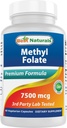 Best Naturals Methyl Folate 7500 mcg (7.5mg) (die meisten bioverfügbar) Veggie Capsule - unterstützt Zellbildungswachstumsfunktion, Gehirn, Gedächtnis, Herz-Kreislauf-Gesundheit, 60 Count
