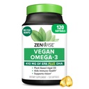 Zenwise Health Vegan Omega 3 Supplement - Burless Omega 3 Supplement with DHA, EPA & DPA Fatty Acides for Immune Health - Halolaj Alternatív fenntartható Sourced Marine Algae Oil - 120 Softgels