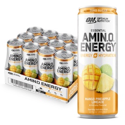 Optimum Nutrition Amino Energy Sparkling Hydration Drink, Electrolytes, koffein, Amino Acids, BCAA, Sugar Free, Mango Ananász Limeade, 12 Fl Oz, 12 Pack (Packaging May Vary)
