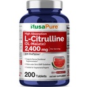 NusaPure L- Citrulline 2,400mg 200 Vegetáriánus tabletta (Non-GMO, Gluten Free, 100- napos ellátás, Bioperine)