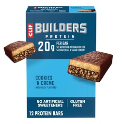 CLIF BUILDERS Protein Bars - Cookie 'n Cream Flavor - 20g Plant Based Protein - Gluten Free - Non-GMO - Alacsony glikémiás - Nincs mesterséges édesítő - 2.4 oz. (12 csomag)
